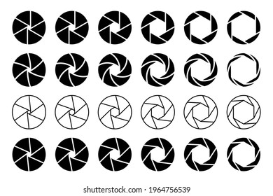 Camera Shutter Icon collection. Set of shutter apertures. Elements for logo or web design. Vector collection