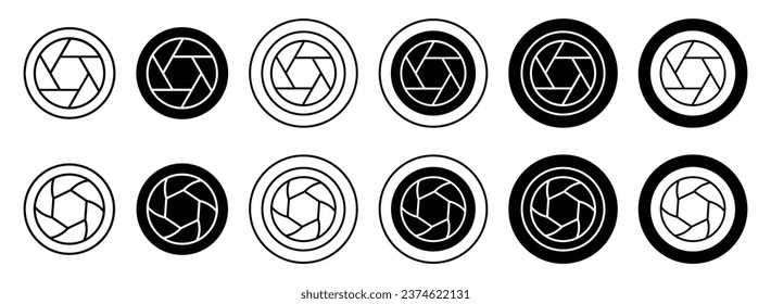 Camera Shutter icon. focal lens with diaphragm symbol set. Camera focus to capture image photograph vector sign. Photo studio frame shot line logo. Picture photography camera shutter icon