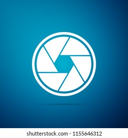 Camera shutter icon isolated on blue background. Flat design. Vector Illustration