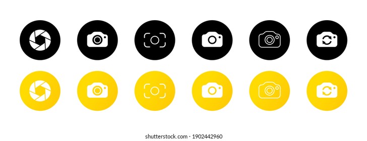 Camera shutter icon, lens and photo cameras set icons. Vector on isolated background. EPS 10