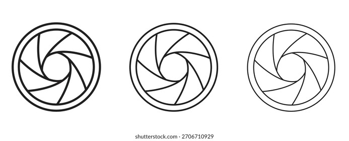 Ícone do obturador da câmera com estilo de contorno, designs de ilustração vetorial
