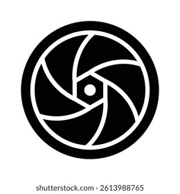 Camera shutter icon representing photography and creativity.