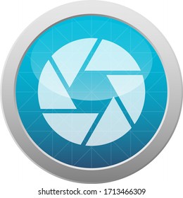 Camera shutter icon round button light blue glossy vector illustration isolated on white background