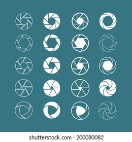 camera shutter icon set, each icon is a single object (compound path), vector eps10