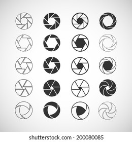 camera shutter icon set, each icon is a single object (compound path), vector eps10