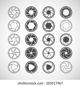 camera shutter icon set, each icon is a single object (compound path), vector eps10