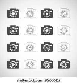 camera shutter icon set, each icon is a single object (compound path), vector eps10