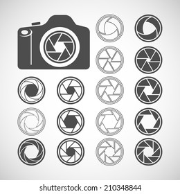 camera shutter icon set, each icon is a single object (compound path), vector eps10