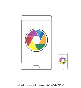 camera shutter icon in smartphone vector illustration