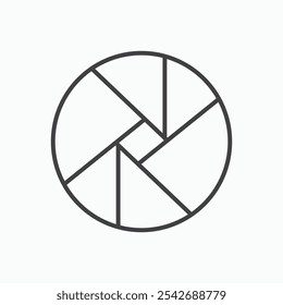 Camera shutter icon in thin black lines