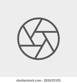 Camera shutter icon thin line for web and mobile, modern minimalistic flat design. Vector dark grey icon on light grey background.