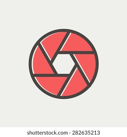 Camera shutter icon thin line for web and mobile, modern minimalistic flat design. Vector icon with dark grey outline and offset colour on light grey background.
