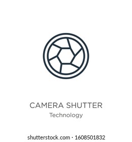 Camera shutter icon. Thin linear camera shutter outline icon isolated on white background from technology collection. Line vector sign, symbol for web and mobile
