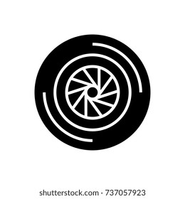 camera shutter icon, vector illustration, black sign on isolated background