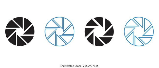 camera shutter icon vector, camera sutter outline vector set.
