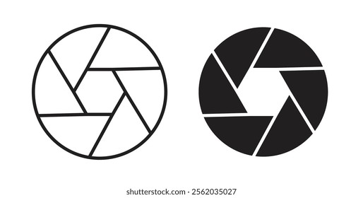 Camera shutter icons in flat and line style set.