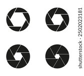Camera shutter icons. Four black designs. Photography symbols. Vector illustration.
