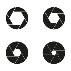Camera shutter icons. Four black designs. Photography symbols. Vector illustration.
