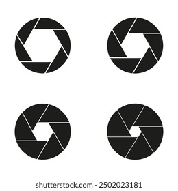 Camera shutter icons. Four black designs. Photography symbols. Vector illustration.