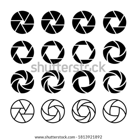 Camera shutter icons set. Aperture and photography, focus photo, vector illustration