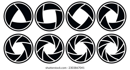 Camera shutter icons set. Camera lens diaphragm collection. Vector illustration. Eps 10.