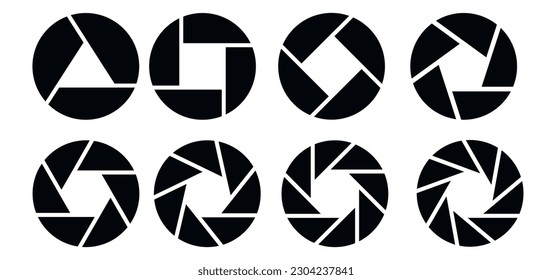 Camera shutter icons set. Camera lens diaphragm collection. Vector illustration. Eps 10.