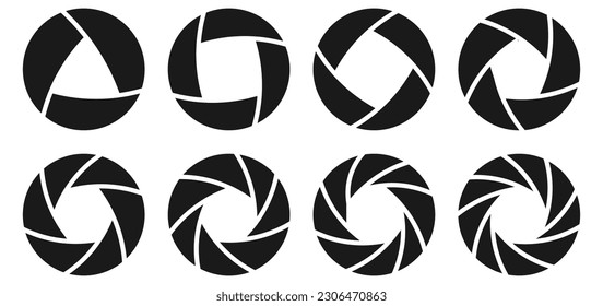 Kameraauslösesymbole gesetzt. Kameraobjektiv-Membrankollektion. Vektorgrafik. EPS10.