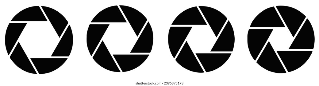 Camera shutter icons set. Camera lens diaphragm. Lens aperture, photo shutter, camera shutter and camera lens icon collection. Vector illustration. Vector Graphic. EPS 10