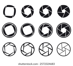  Camera shutter icons set. Camera lens