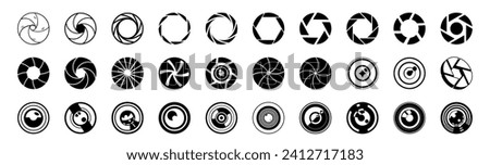 Camera shutter icons set. Camera lens diaphragm. Set photo camera lens diaphragm