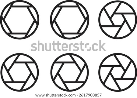 Camera shutter icons set. Camera lens diaphragm. Photo camera vector. photography symbol. Lens aperture, photo shutter, photo lens, shutter lens vector illustration isolated on transparent background.
