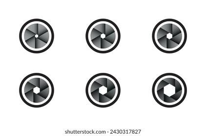 Camera shutter icons set on white background