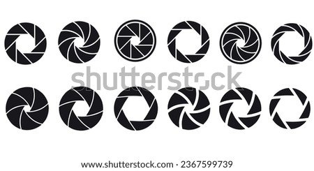 Camera shutter icons set. Set photo camera lens diaphragm. Camera shutter icons. Diaphragm icon, photography symbol vector illustration.