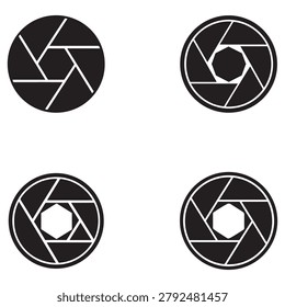 Camera shutter icons set various black and white photography aperture symbols shutter release symbols