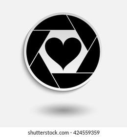 Camera shutter, isolated, with a heart inside the aperture icon
Camera objective icon vector.Camera objective icon art. Heart Icon Vector. Heart Icon symbol. Heart Icon Object. Heart Icon Picture. 