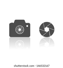Camera and camera shutter, isolated on white 