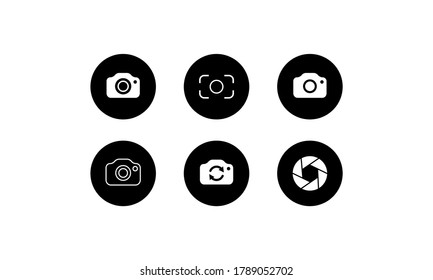 Camera shutter, lens and photo cameras set icons. Vector on isolated background. EPS 10