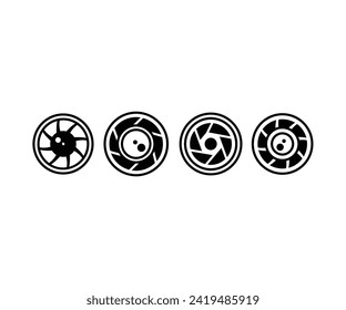 camera shutter lens photo picture icon vector design simple flat minimalist modern black white collections template set
