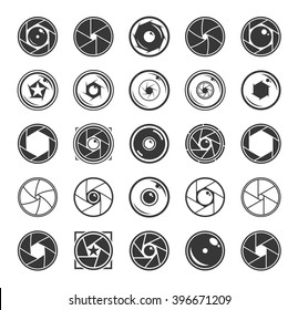 Camera shutter and lenses icons set
