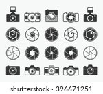 Camera shutter, lenses and photo camera icons set