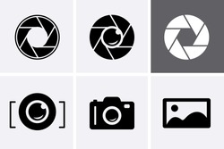 Camera Shutter, Lenzen En Foto Camera Pictogrammen Set. Fotografie Logo, Camera Icoon Vector