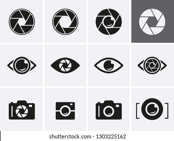 Camera Shutter, Lenses and Photo Camera Icons set. Photography logo, camera icon Vector