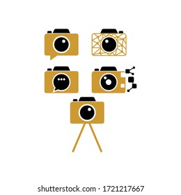 Camera shutter, lenses and photo camera icons set