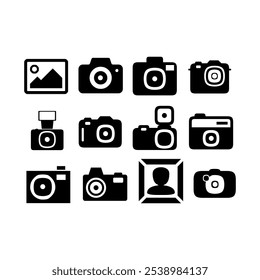 Obturador de cámara, lentes e iconos de cámara fotográfica. Logotipo de la Fotografía, Vector del icono de la cámara