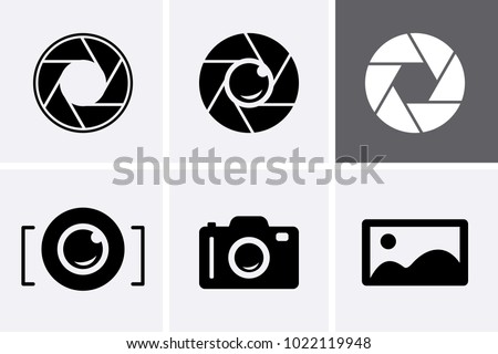 Camera Shutter, Lenses and Photo Camera Icons set. Photography logo, camera icon vector Сток-фото © 