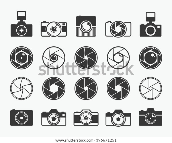 Camera\
shutter, lenses and photo camera icons\
set