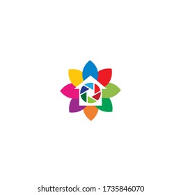 obturador de cámara,   ilustración de la casa de logotipo