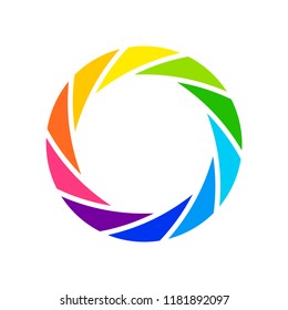Camera shutter photography icon aperture. Focus vector colorful lens zoom digital design.