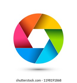 Camera shutter photography icon aperture. Focus vector colorful lens zoom digital design.