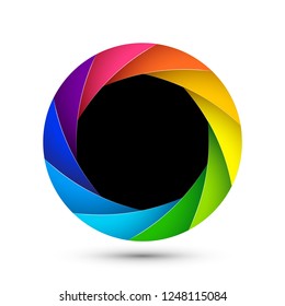 Camera shutter photography icon aperture. Focus vector colorful lens zoom digital design